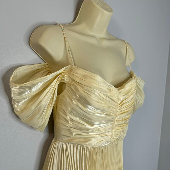 Elpis Pleated Vintage Inspired Off Shoulder Dress Ivory Gatsby Small New - Picture 4 of 13